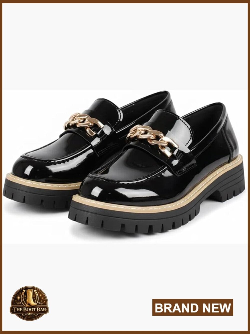 Patent Leather Platform Loafers Chunky Heel Slip-On Lug Sole Casual Dressy